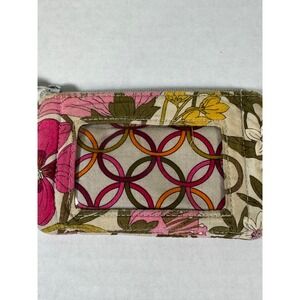 Vera Bradley ID Holder Wallet Card Case Keychain Floral Print Pink Orange Yellow